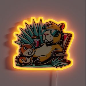 Capybara And Dassie Hyrax RGB Neon Sign Capybara And Dassie Hyrax RGB Neon Sign