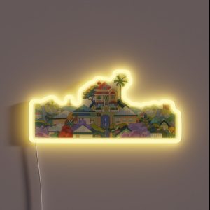 Cartoon House Skyline RGB Neon Sign