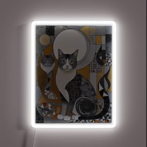 Cat Colored Abstract Vintage Zentangle Art RGB Neon Sign