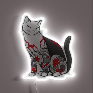 Cat In Cherry Blossom Tattoo RGB Neon Sign Cat In Cherry Blossom Tattoo RGB Neon Sign