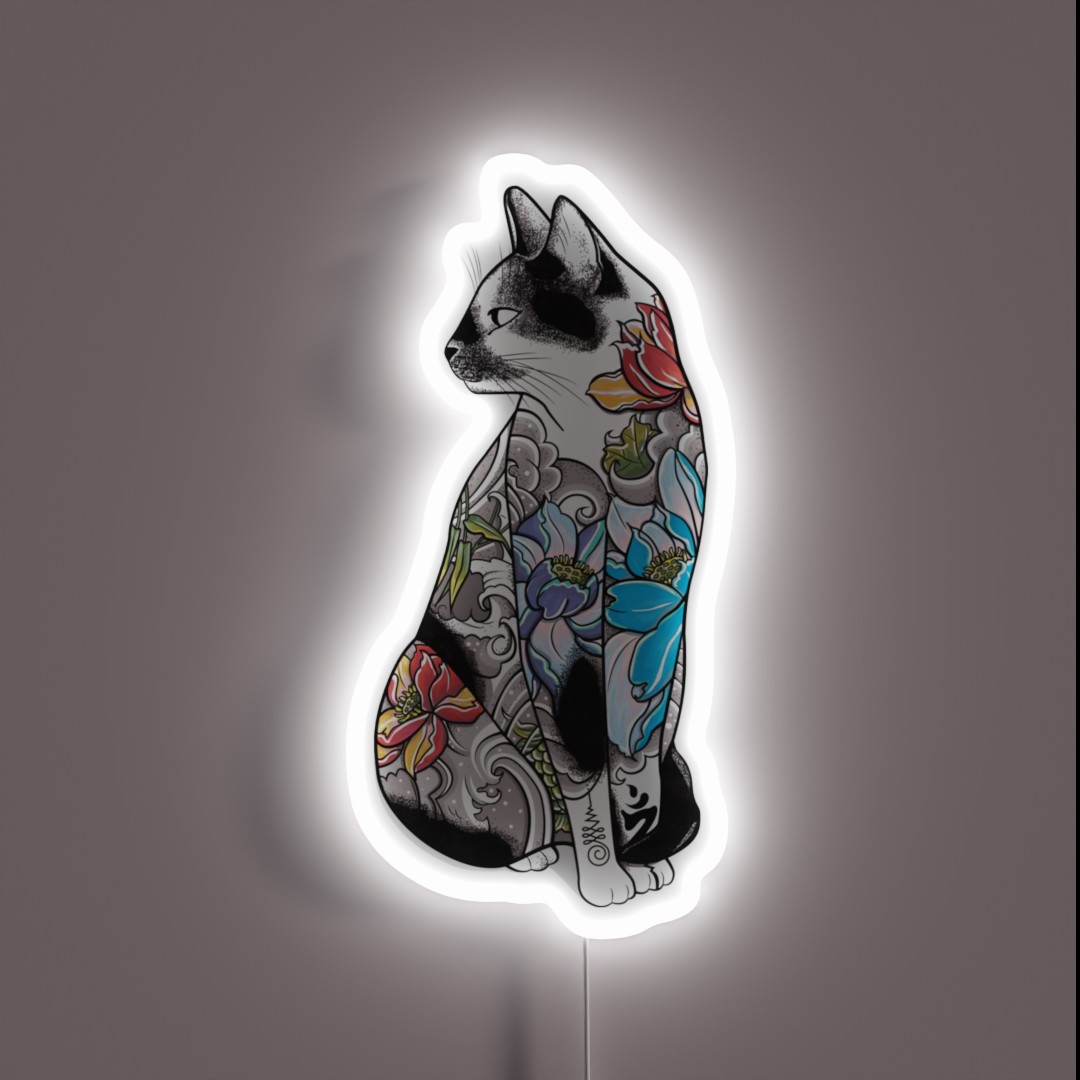 Cat In Lotus Tattoo RGB Neon Sign Cat In Lotus Tattoo RGB Neon Sign