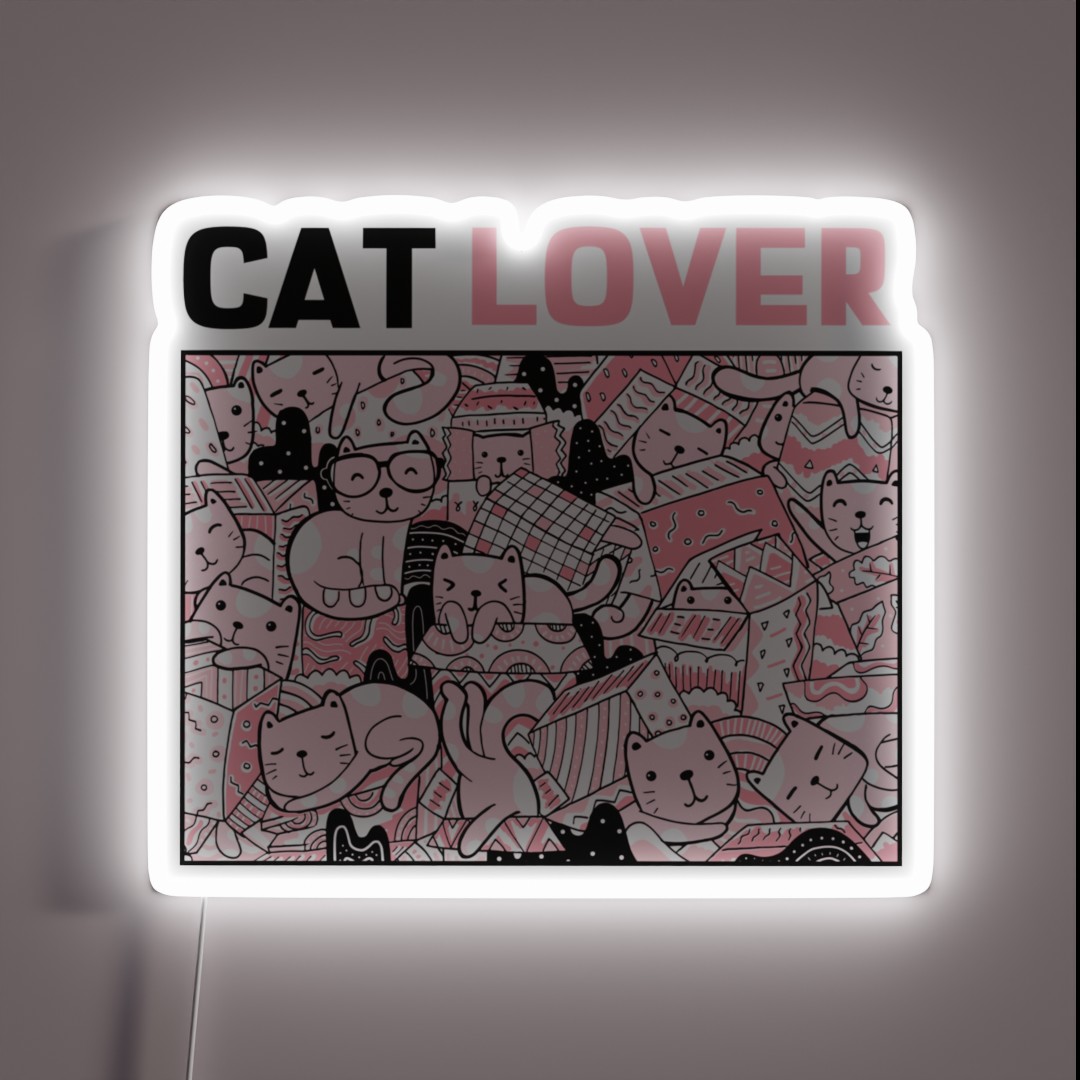 Cat Lover Pink And Black Kitty Illustration RGB Neon Sign Cat Lover Pink And Black Kitty Illustration RGB Neon Sign