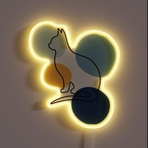 Cat One Line Drawing RGB Neon Sign