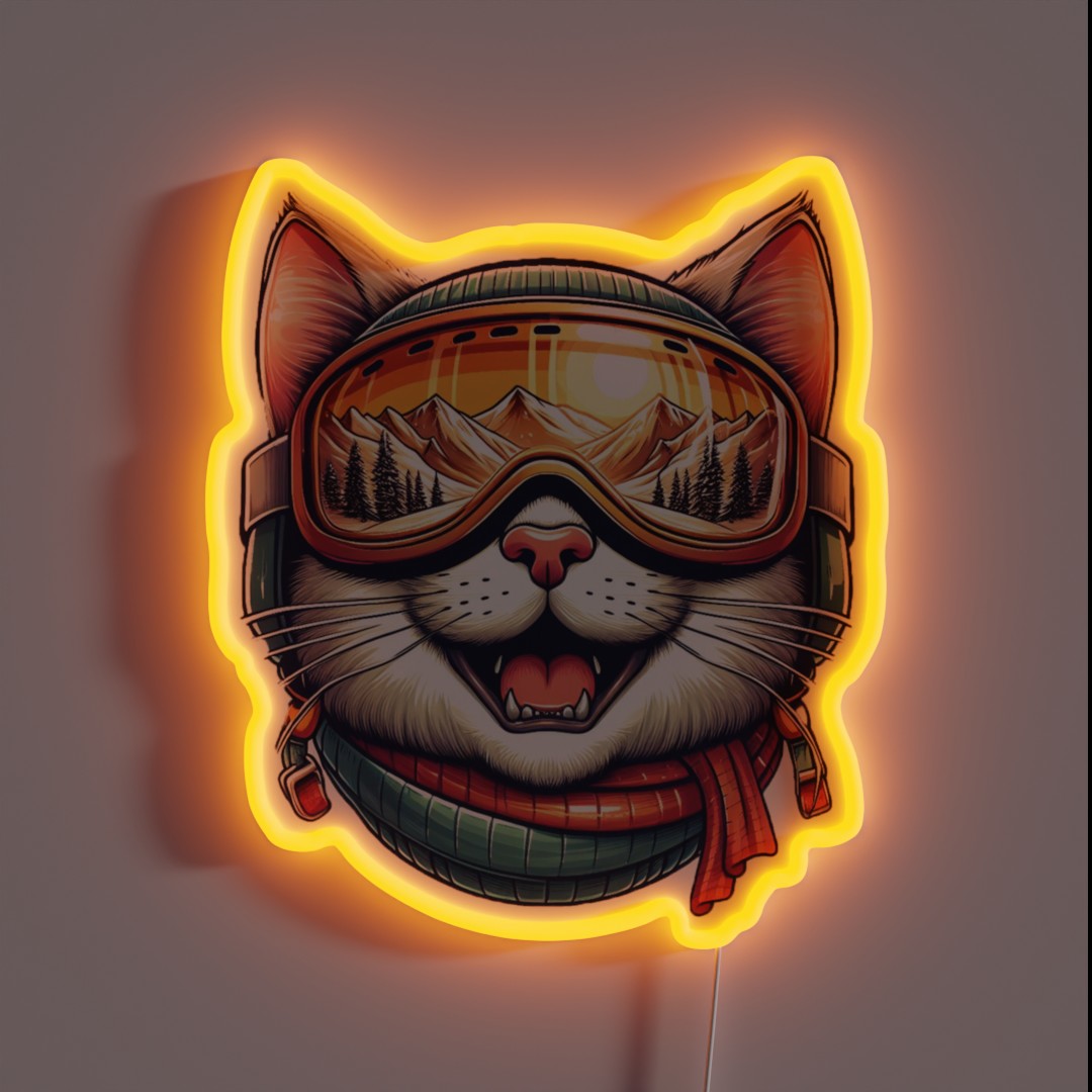 Cat Ski Goggles Skiing RGB Neon Sign Cat Ski Goggles Skiing RGB Neon Sign