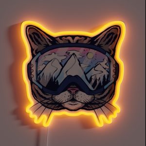 Cat Ski Goggles Skiing RGB Neon Sign