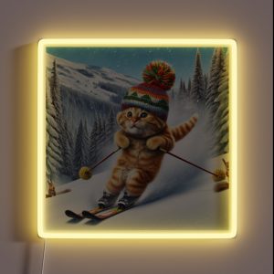 Cat Skiing Funny Cat Lover Gift RGB Neon Sign Cat Skiing Funny Cat Lover Gift RGB Neon Sign