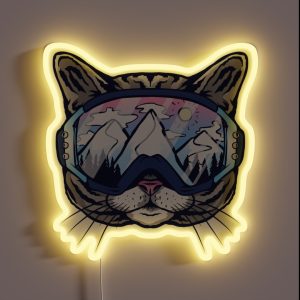 Cat Skiing Ski Goggles RGB Neon Sign