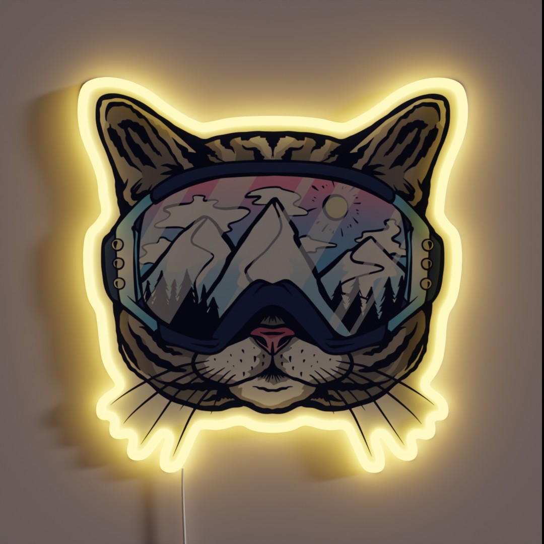 Cat Skiing Ski Goggles RGB Neon Sign Cat Skiing Ski Goggles RGB Neon Sign