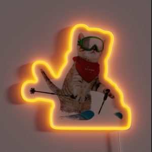Cat Skiing Ski Kitten Skier Cute Funny RGB Neon Sign