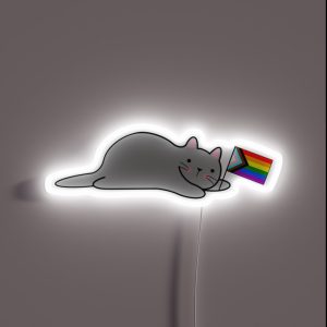 Cat With A Progress Pride Flag RGB Neon Sign