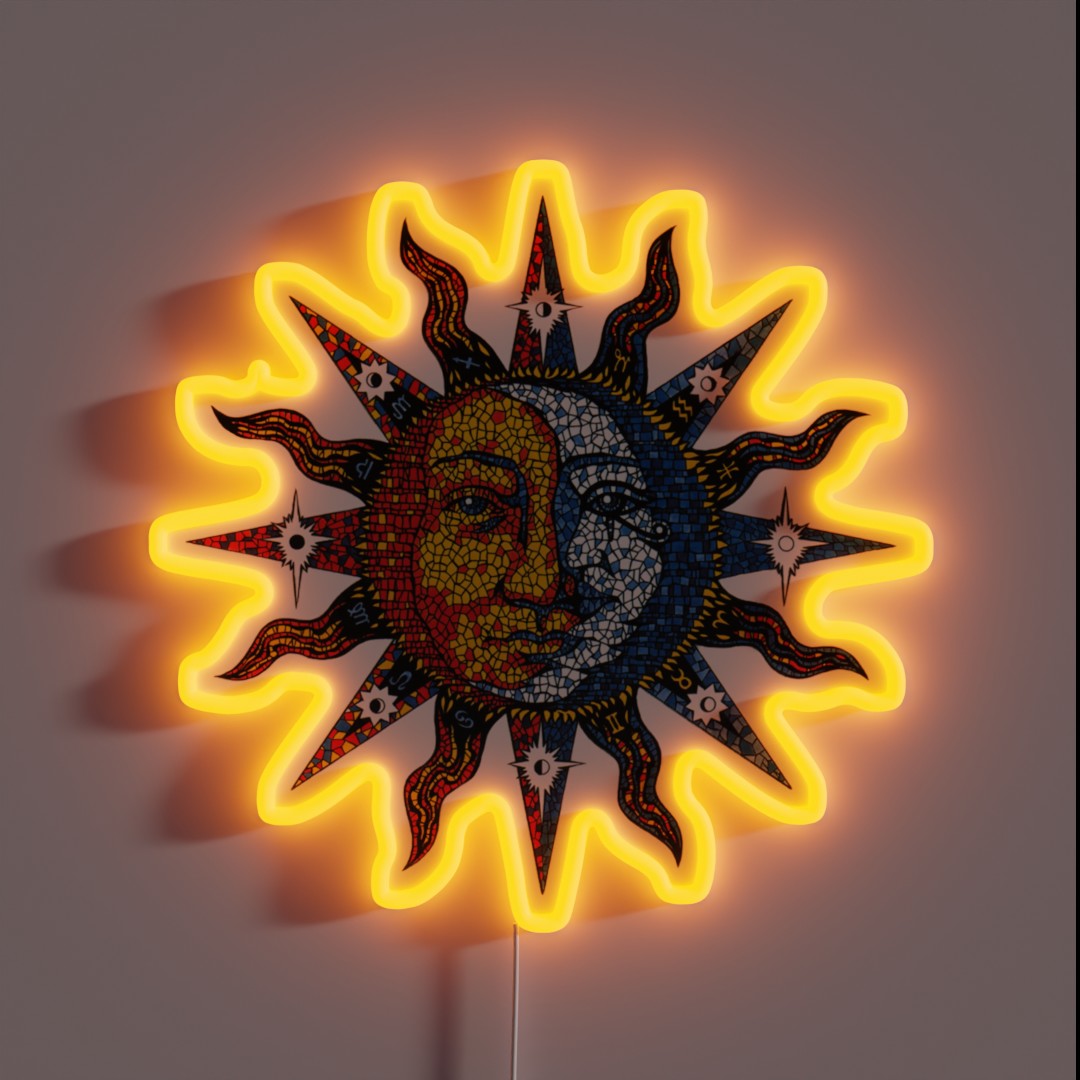 Celestial Mosaic Sun Moon RGB Neon Sign Celestial Mosaic Sun Moon RGB Neon Sign