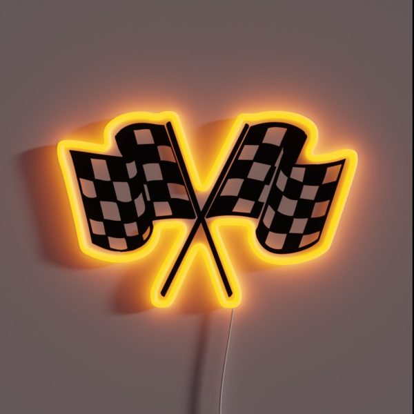 Checkered Flags Cool Helmet Motorcycle Or Car RGB Neon Sign