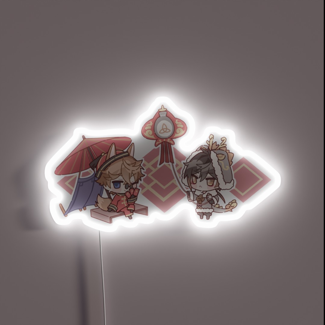 Chibi Childe And Zhongli Genshin Impact RGB Neon Sign Chibi Childe And Zhongli Genshin Impact RGB Neon Sign
