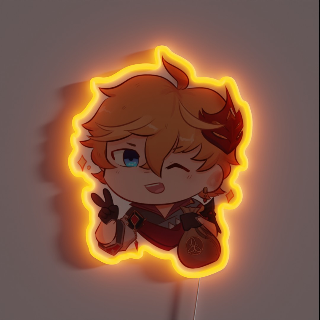 Chibi Mora Childe Tartaglia RGB Neon Sign Chibi Mora Childe Tartaglia RGB Neon Sign