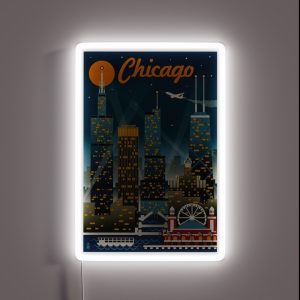 CHICAGO Vintage Travel Advertising Print RGB Neon Sign