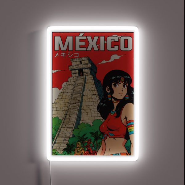 Chichen Itza Yucatan Mexico Retro Anime Girl RGB Neon Sign