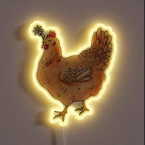 Chicken With Flower Watercolor Illustration RGB Neon Sign