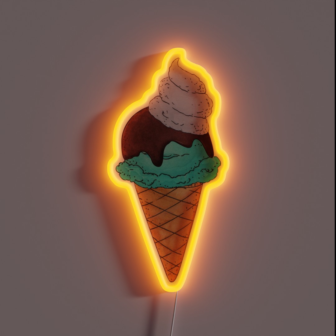 Chocolate Mint Ice Cream Cone RGB Neon Sign Chocolate Mint Ice Cream Cone RGB Neon Sign