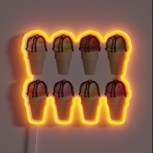 Chocolate Vanilla Strawberry Ice Cream Cone Merch RGB Neon Sign