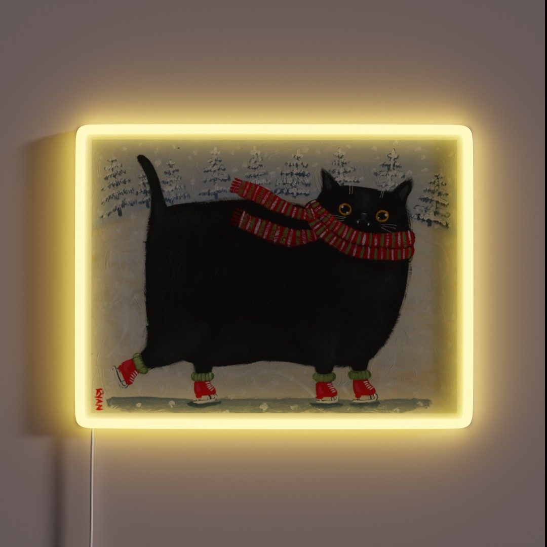 Chonky Black Ice Skater Cat RGB Neon Sign Chonky Black Ice Skater Cat RGB Neon Sign