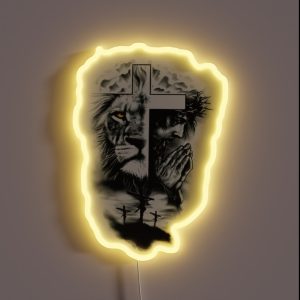 Christian Art Jesus The Cross Lion Of Judah RGB Neon Sign