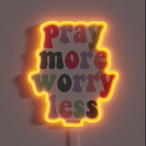 Christian Quote Retro Bible Verse Pray More Worry Less RGB Neon Sign