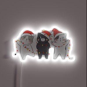 Christmas Cat Closeup Mega Christmas Cat Funny Christmas Cat Christmas Animal Christmas Pets Cat With Santa Hat RGB Neon Sign