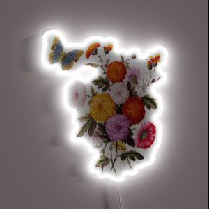 Chrysanthemum And Butterfly In Watercolour RGB Neon Sign