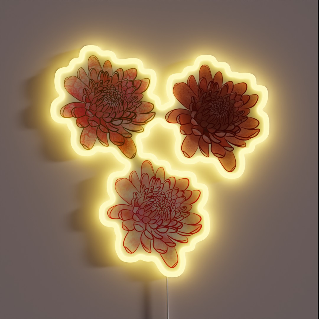Chrysanthemum Flowers In Pink And Orange With RGB Neon Sign Chrysanthemum Flowers In Pink And Orange With RGB Neon Sign