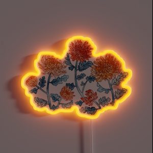 Chrysanthemum Watercolor And Pen Pattern Cornflower Blue RGB Neon Sign