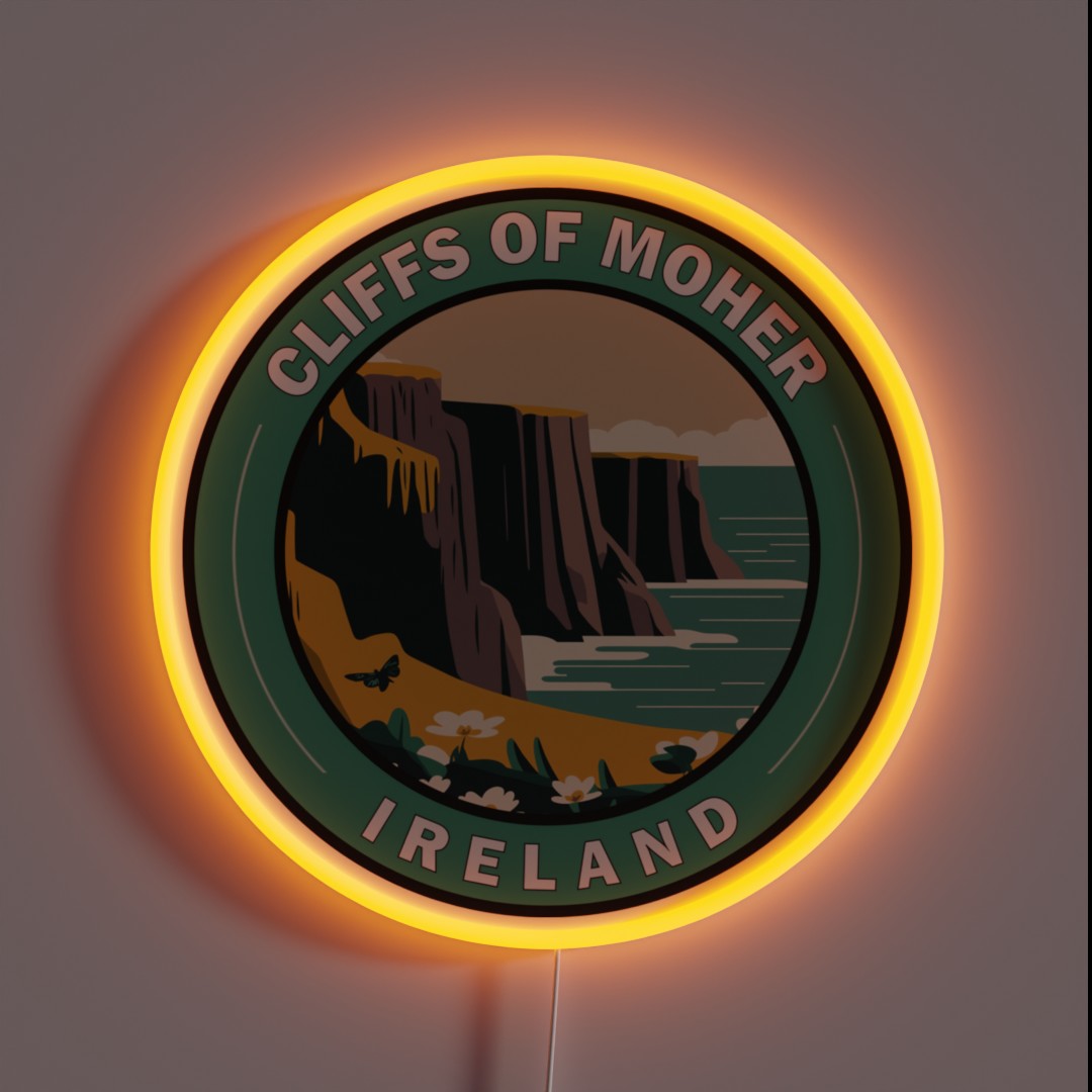 Cliffs Of Moher Ireland Circle Badge RGB Neon Sign Cliffs Of Moher Ireland Circle Badge RGB Neon Sign