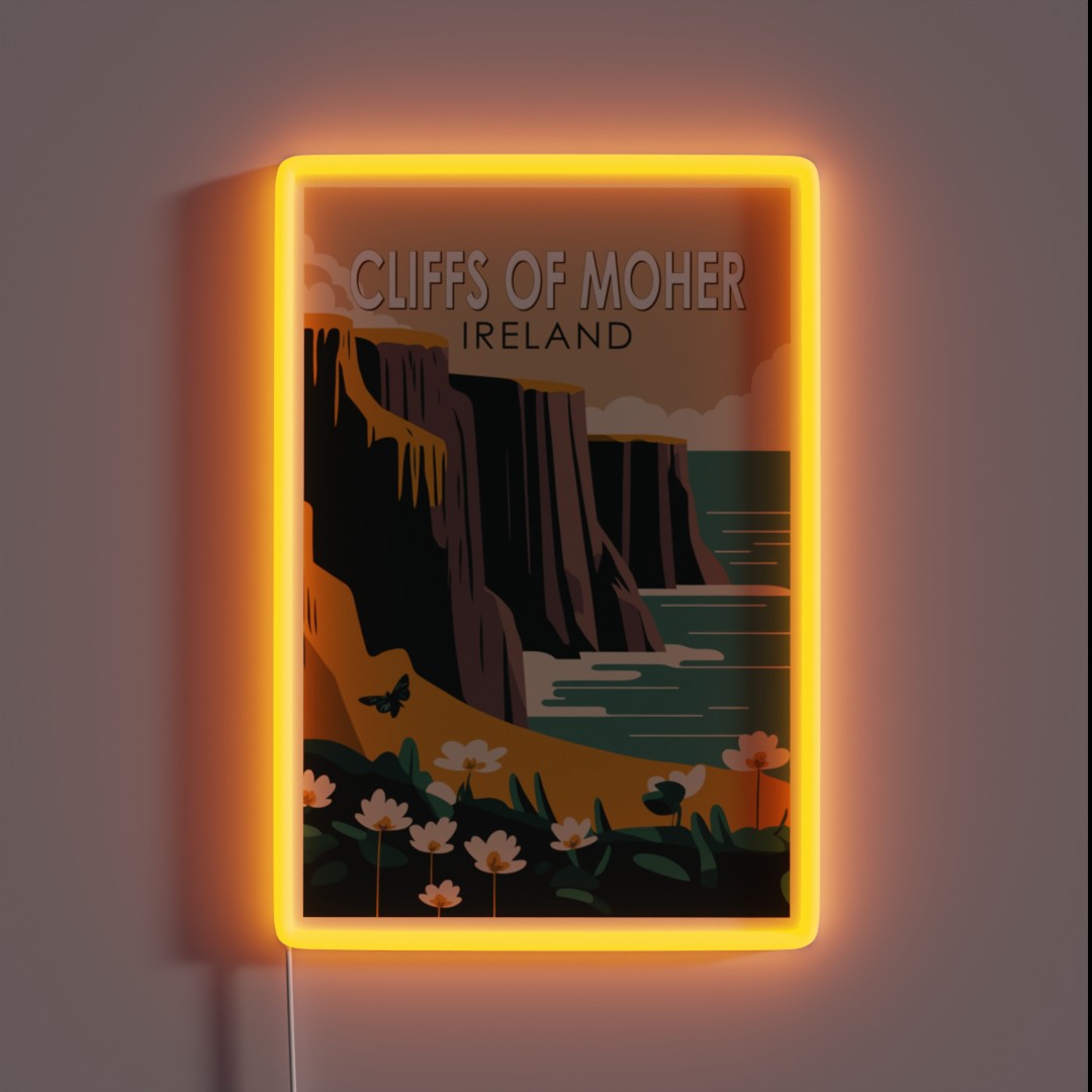 Cliffs Of Moher Ireland Floral Travel Art RGB Neon Sign Cliffs Of Moher Ireland Floral Travel Art RGB Neon Sign