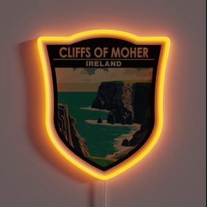 Cliffs Of Moher Ireland Travel Art Badge RGB Neon Sign