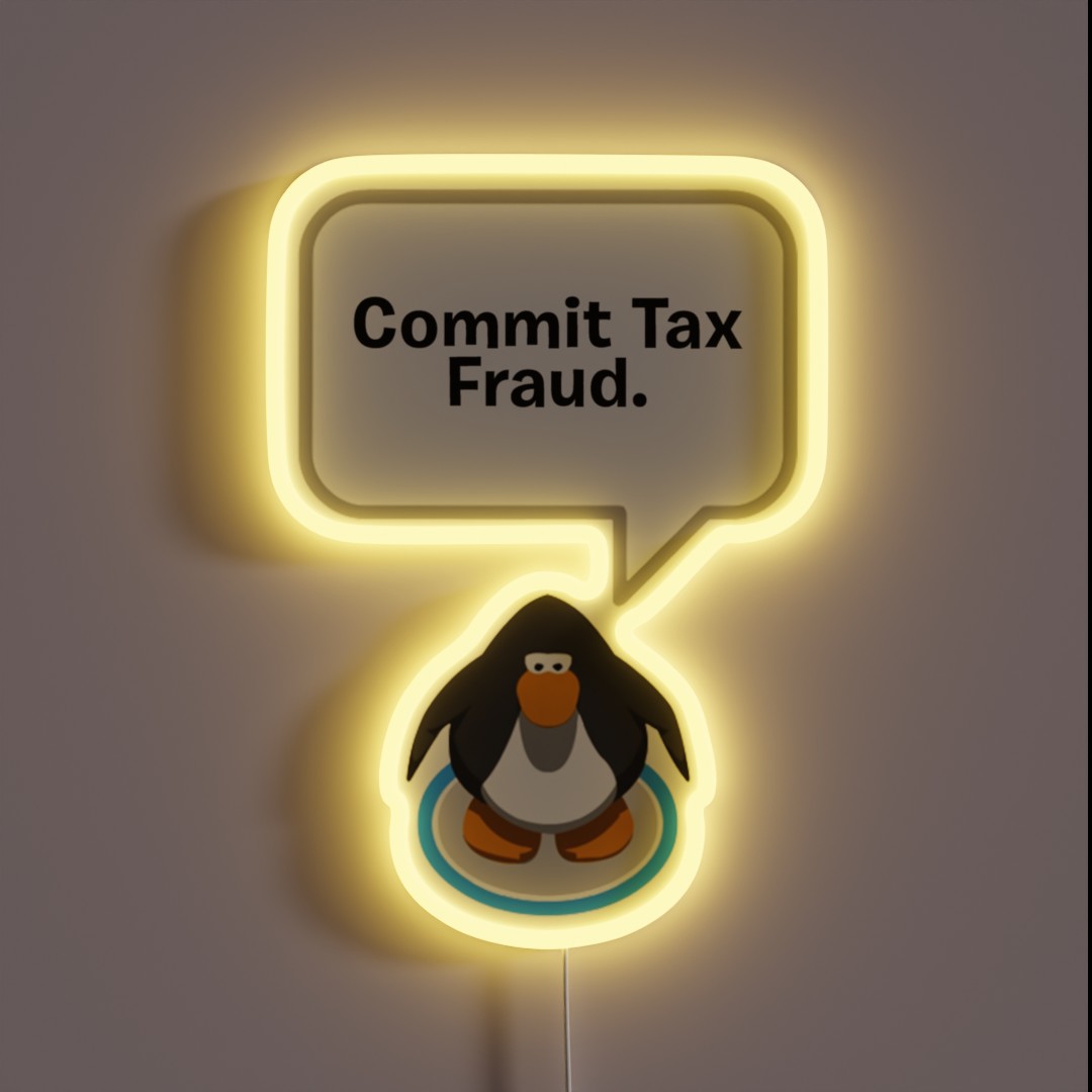 Club Penguin Commit Tax Fraud RGB Neon Sign Club Penguin Commit Tax Fraud RGB Neon Sign
