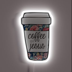 Coffee And Jesus Navy Floral Mug RGB Neon Sign