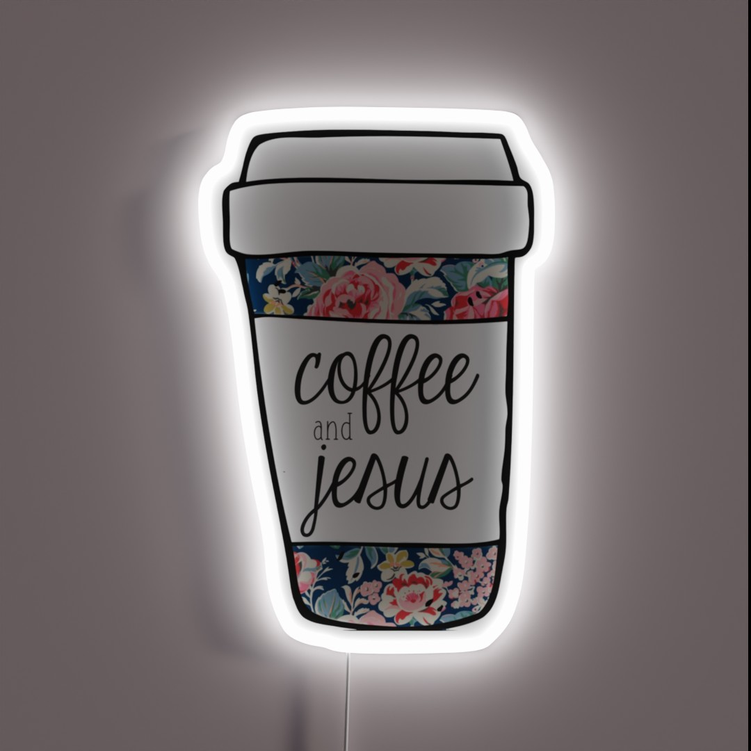Coffee And Jesus Navy Floral Mug RGB Neon Sign Coffee And Jesus Navy Floral Mug RGB Neon Sign
