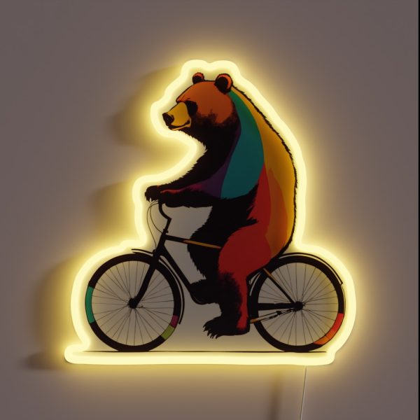 Colorful Bear Riding A Bike RGB Neon Sign