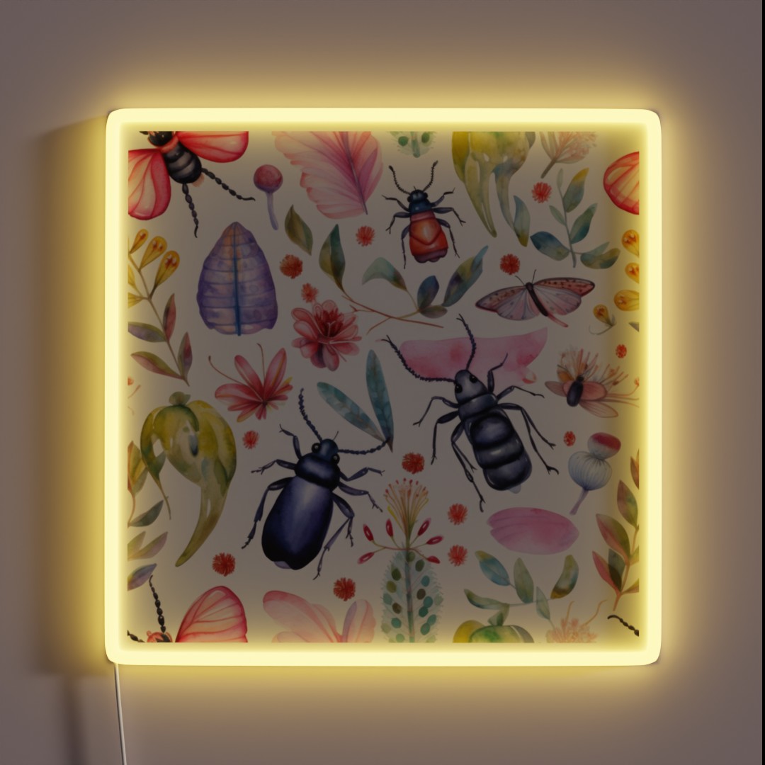 Colorful Playful Watercolor Insects Pattern RGB Neon Sign Colorful Playful Watercolor Insects Pattern RGB Neon Sign