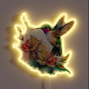 Colorful Watercolor Hummingbird And Flowers 13 RGB Neon Sign