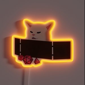 Confused Cat At Dnd Table RGB Neon Sign