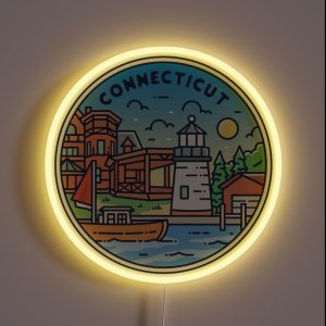 Connecticut CT Illustrated Badge Retro Vintage Nature RGB Neon Sign Connecticut CT Illustrated Badge Retro Vintage Nature RGB Neon Sign