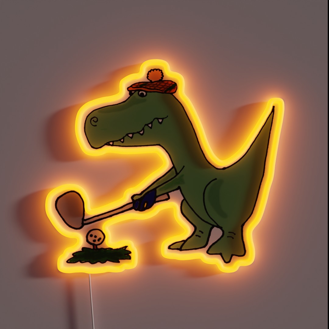 Cool Funky Green T Rex Dinosaur Playing Golf RGB Neon Sign Cool Funky Green T Rex Dinosaur Playing Golf RGB Neon Sign