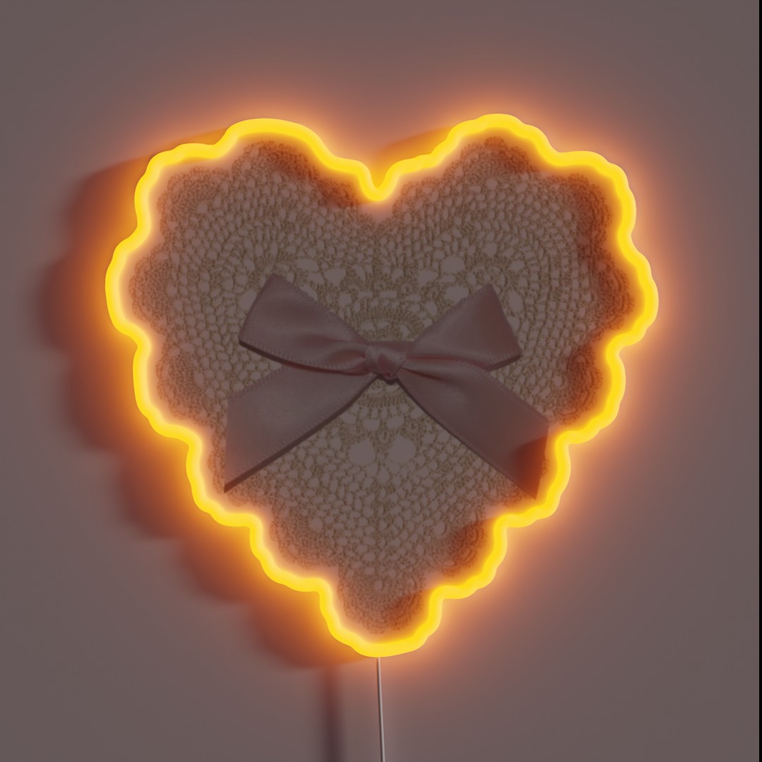 Coquette Balletcore Heart Lace Bow RGB Neon Sign Coquette Balletcore Heart Lace Bow RGB Neon Sign