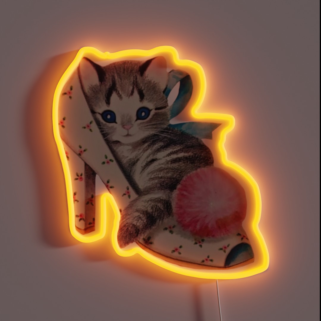 Coquette Balletcore Vintage Cat RGB Neon Sign