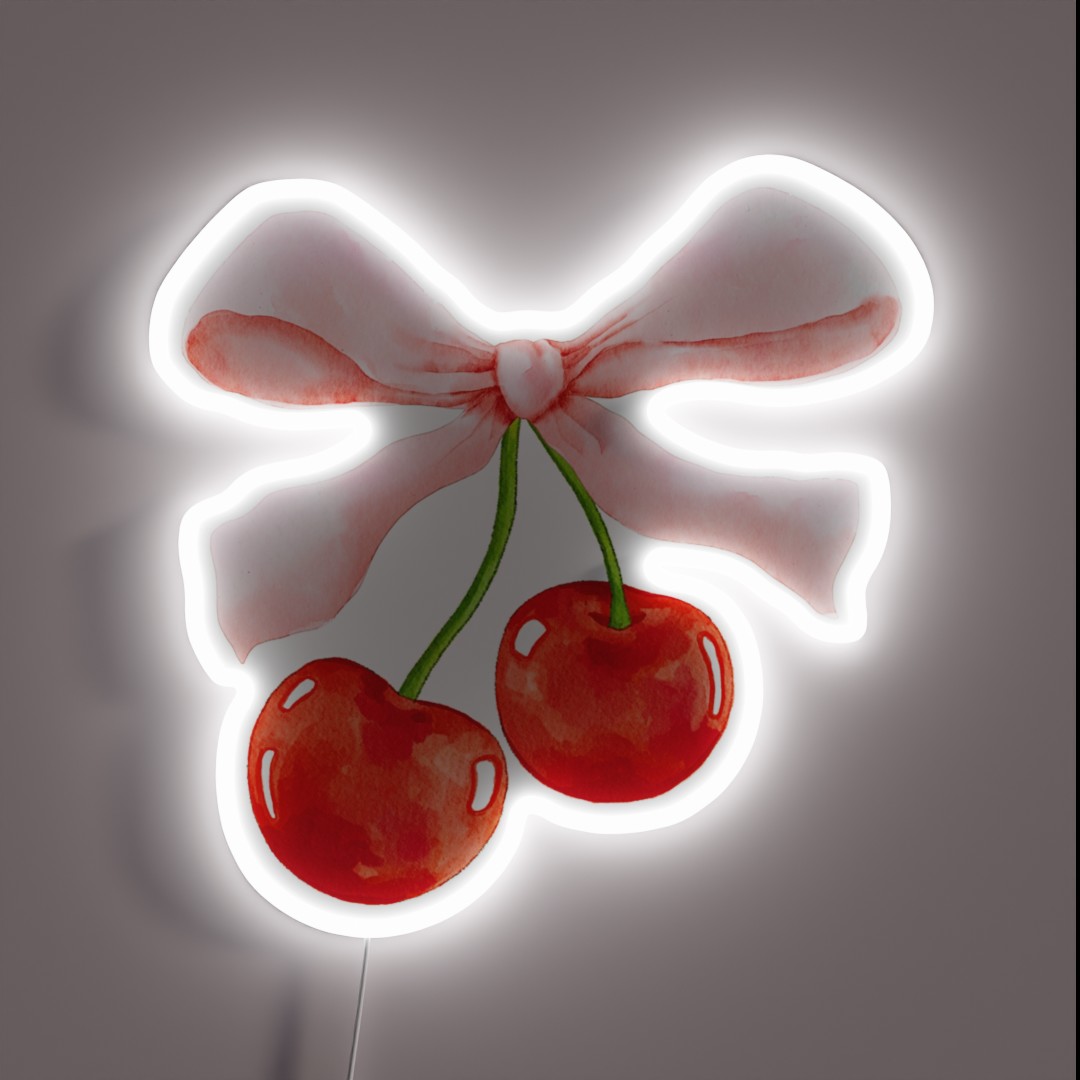 Coquette Cherry Ribbon Pink Design RGB Neon Sign Coquette Cherry Ribbon Pink Design RGB Neon Sign