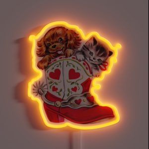 Coquette Vintage Cat Dog In Boots RGB Neon Sign