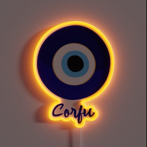 CORFU GREECE EVIL EYE Mati Blue White RGB Neon Sign