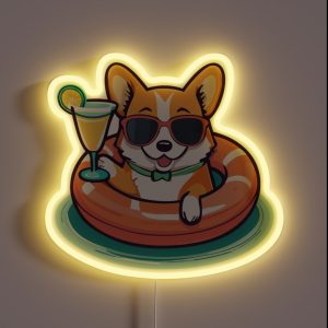 Corgi On A Pool Float RGB Neon Sign