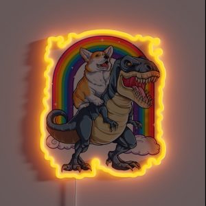 Corgi Riding Dinosaur T Rex Funny Rainbow Dog RGB Neon Sign Corgi Riding Dinosaur T Rex Funny Rainbow Dog RGB Neon Sign