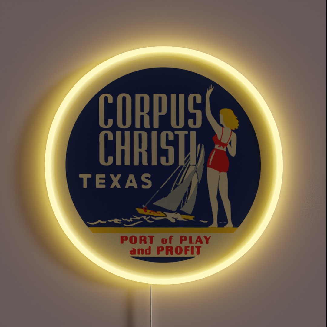 Corpus Christi Texas Vintage Travel Decal RGB Neon Sign